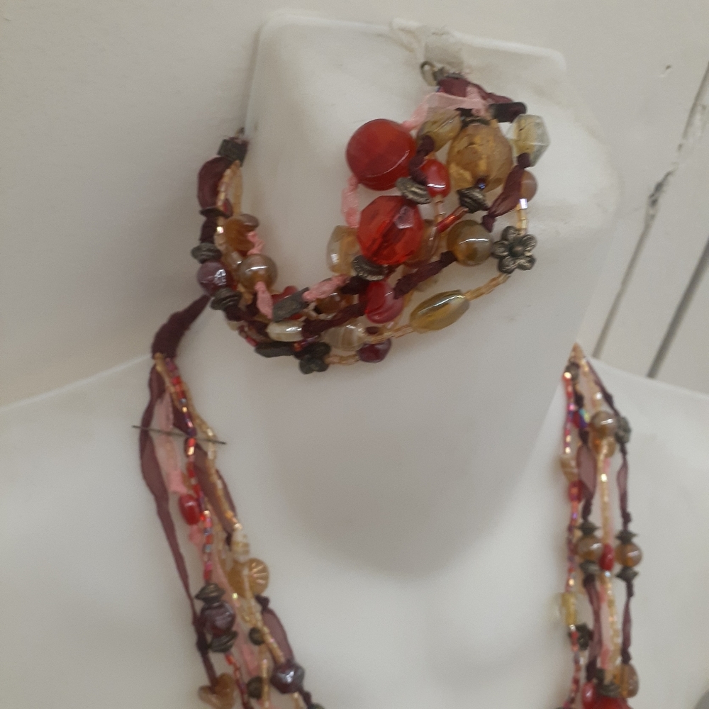 Morano glass Wine Red Multi Strand Necklace Italy - Picture 3 of 5